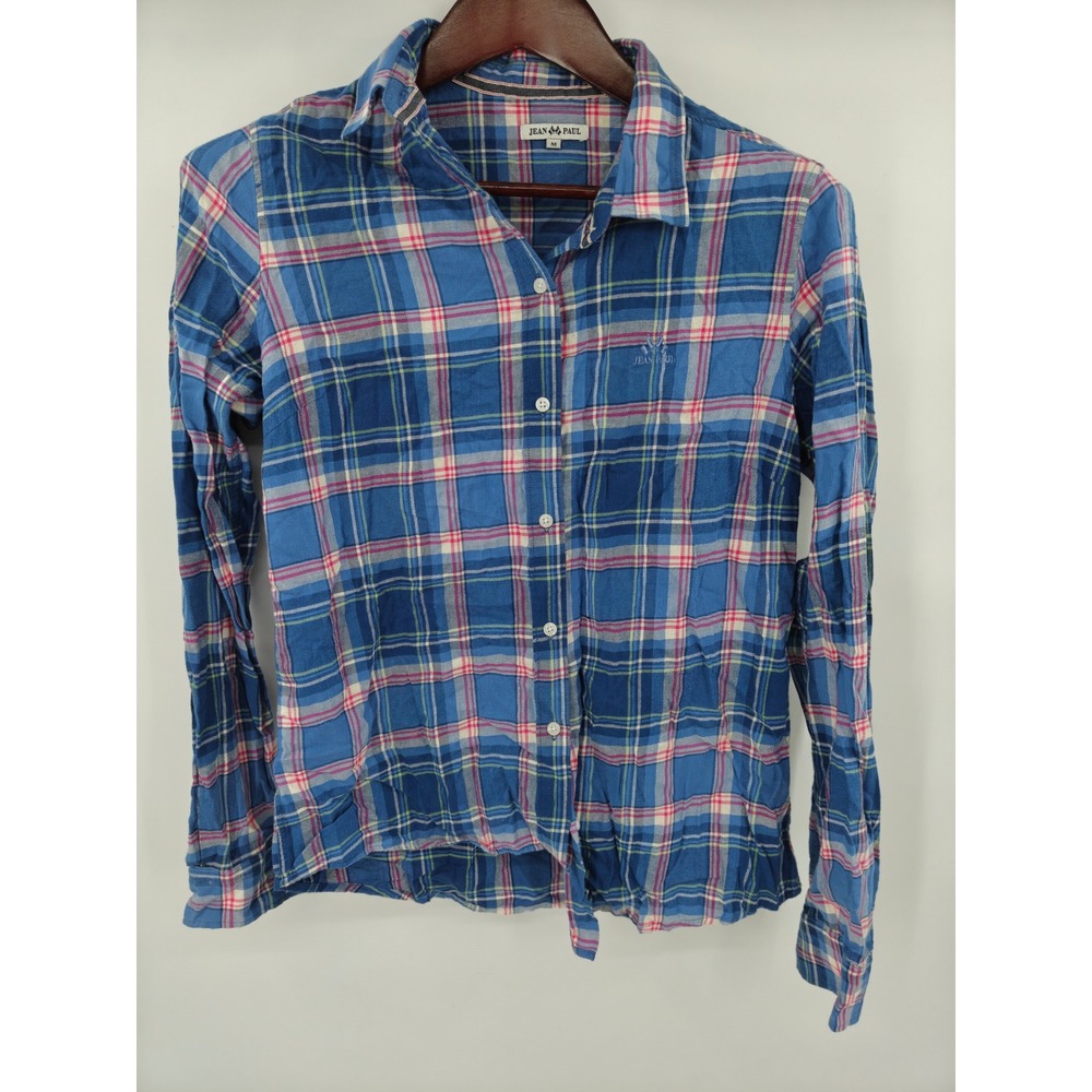 Jean Paul Mirelle Blue Plaid Cotton Flannel Button Down Shirt Womens Medium